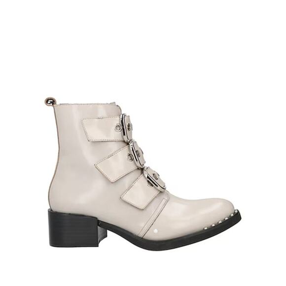 Jeffrey Campbell Light Gray Polished Leather Round Toe Ankle Boots Size 6 - Picture 2 of 13